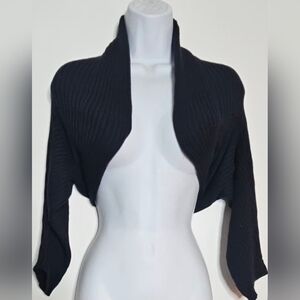 Max Mara Black Ribbed Knit Bolero Shrug Jacket L • 100% Cotton • Japan Exclusive